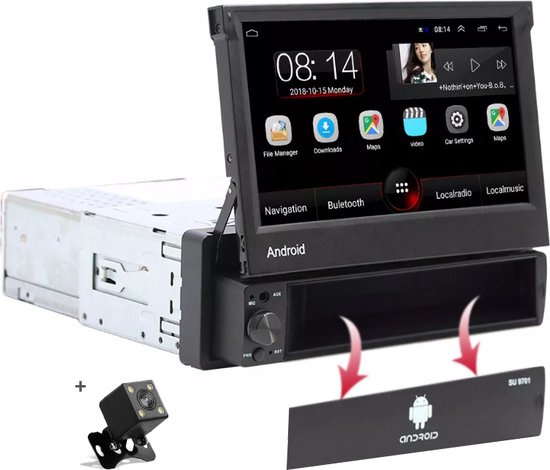 Boscer® 1Din Autoradio - Android 9.1 - Navigatiesysteem - 7' HD klapscherm  - USB, Aux,... | bol.com