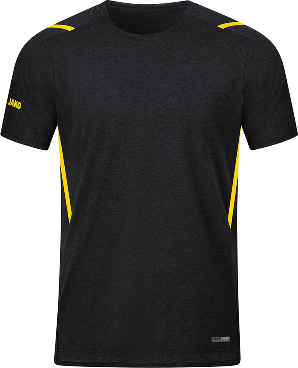 Jako Challenge T-Shirt Kinderen - Zwart Gemeleerd / Citroen | Maat: 164