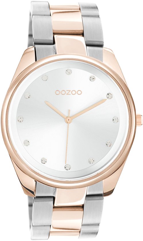 OOZOO Timepieces - rosé goudkleurige OOZOO horloge met zilver/ rosé goudkleurige roestvrijstalen armband - C10964