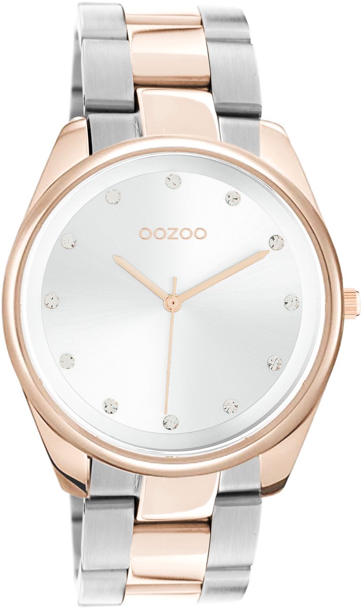 OOZOO Timepieces - rosé goudkleurige OOZOO horloge met zilver- rosé goudkleurige roestvrijstalen armband - C10964