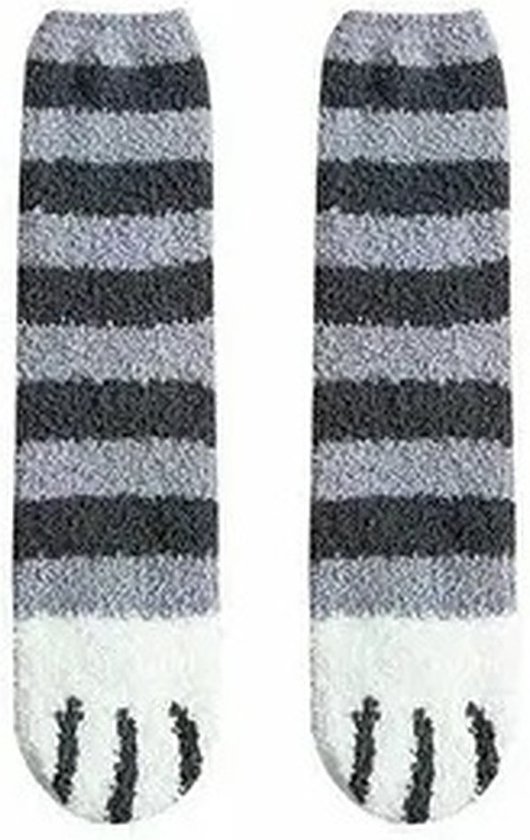 Warme winter sokken - katten pootjes - badstof 35-42 grijs gestreept