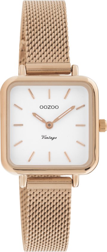 OOZOO Vintage Classics - rosé goudkleurige OOZOO horloge met rosé goudkleurige metalen mesh armband - C10971