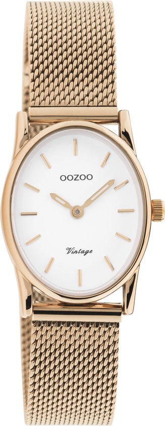 OOZOO Vintage Classics - rosé goudkleurige OOZOO horloge met rosé goudkleurige metalen mesh armband