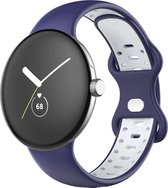 Bandje Voor Google Pixel - Watch Dubbel Sport Band - Blauw Wit - Maat: SM - Horlogebandje, Armband