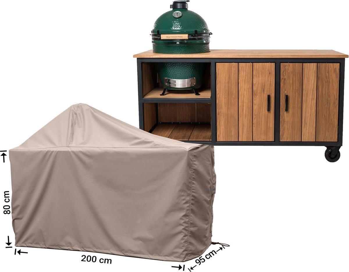 Raffles Covers Big Green Egg / Kamado hoes - 200 x 90 H: 140 cm - RBGE200 - Waterdicht - Ademend - UV-bestendig - Elastisch rijgkoord - Big Green Egg / Kamado Accessoires - Hoes voor BBQ + Tafel Taupe