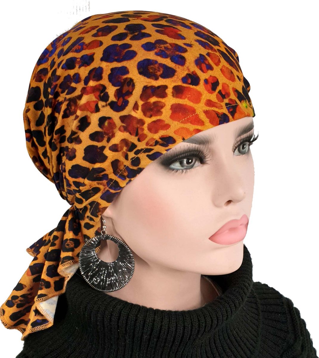 Bandana chemomuts hoofddoek voor haarverlies luipaard print oranje