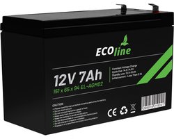 EcoLine - AGM 12V 7AH - 7000mAh VRLA Batterij - 151 x 65 x 94 - Deep Cycle Accu.