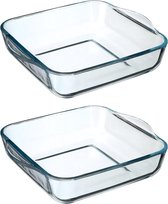 Secret de Gourmet ovenschaal vierkant - Glas - 22 x 6 cm - Set 2x
