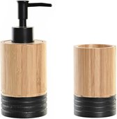 Items badkamer accessoires set drinkbeker/zeeppompje - bamboe/zwart