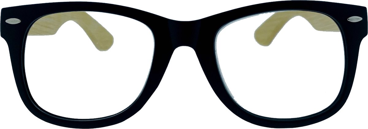 Noci Eyewear RPCY300 100% gerecyclede leesbril +1.50 - Mat zwart - Bamboe poot - Rechthoekig montuur