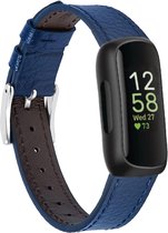 YONO Leer Bandje geschikt voor Fitbit Inspire 3 - Vervangende Lederen Armband - Donkerblauw
