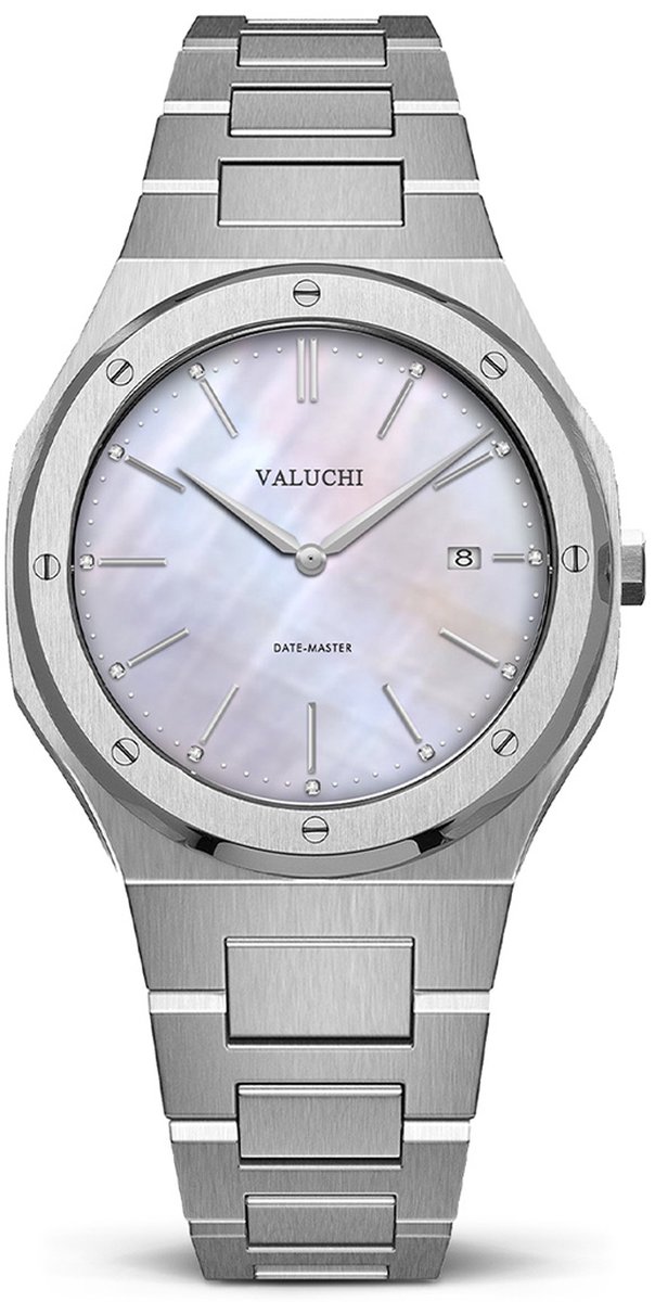 Valuchi Vrouwen Date-Master Roestvrijstaal Quartz Horloge - Zilver Parelmoer