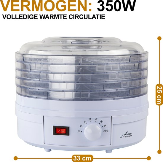 Alora Voedseldroger - fruitdroger - droogoven - dehydrator - voedsel drogen - droogautomaat - 5 lades - Alora