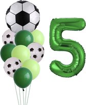 Ballonnen Voetbal - 5 Jaar - Themafeest Voetbal - Kinder Verjaardag Versiering Voetbal - Voetbalfans - Feestversiering / Feestpakket - 11 stuks - Ballonnen Set - Thema Verjaardag Voetbal - Groene ballonnen - Witte ballonnen - Helium ballon