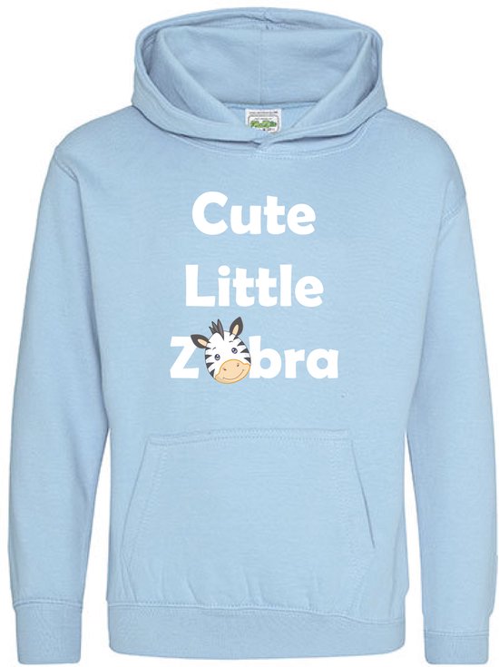 Pixeline Hoodie Cute Little Zebra sky blue 7-8 jaar - Zebra - Pixeline - Trui - Stoer - Dier - Kinderkleding - Hoodie - Dierenprint - Animal - Kleding