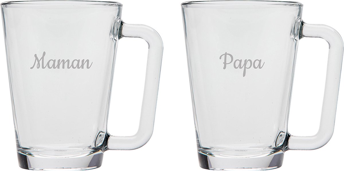 Theeglas gegraveerd - 26cl - Maman & Papa