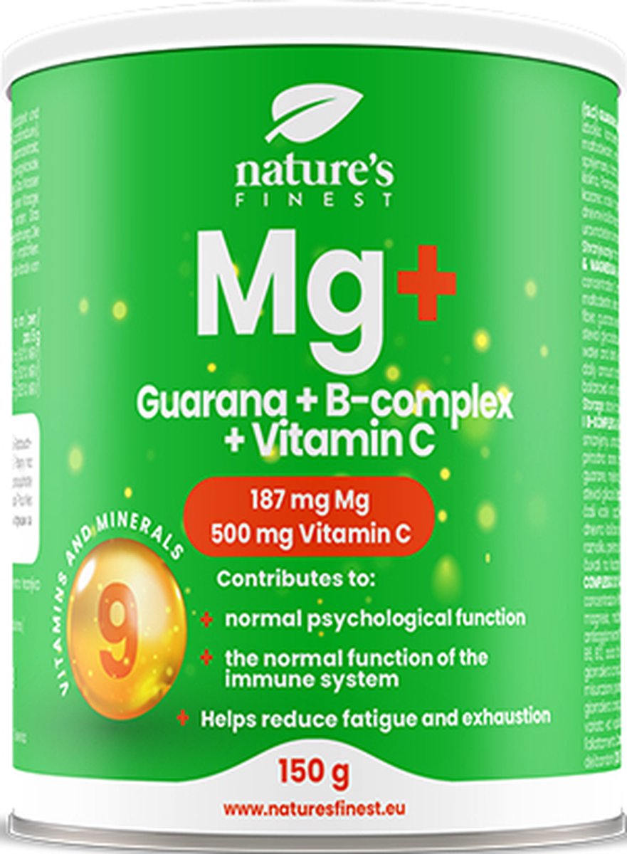 Nature's Finest Magnesium + Guarana + B-Complex + Vitamine C - Formule van vitaminen, mineralen en Guarana - spierstelsel, hetimmuunsysteem, energie - 500 mg Vitamine C per dosis, Geen suikers