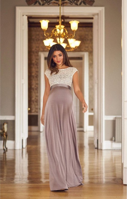 Mia Maternity Gown Dusky Truffle lang maat 38-40 C-F cup - Tiffany Rose Maternity