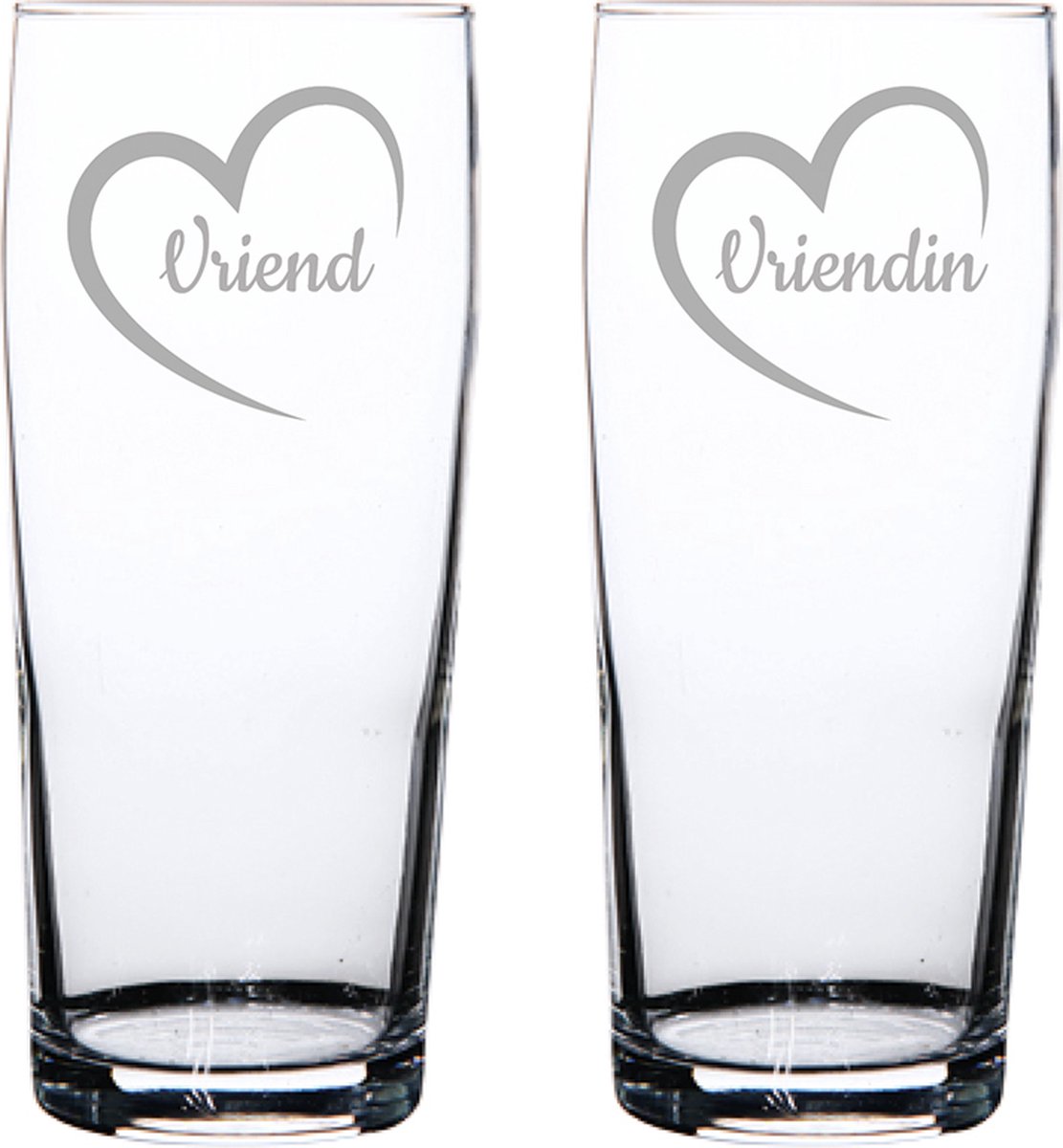 Gegraveerde bierfluitje 19cl Vriend met hartje & Vriendin met hartje