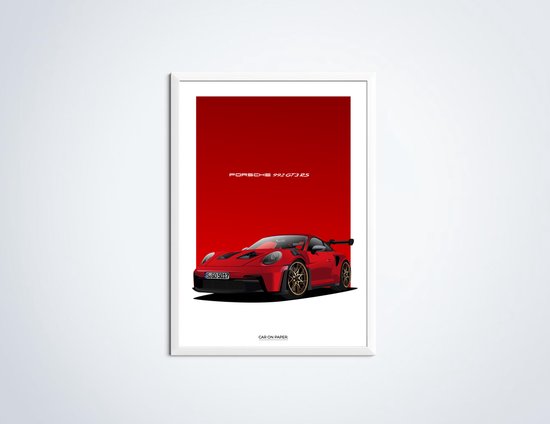 Affiche Porsche 911 GT3 RS Rouge - Affiche voiture 70 x 50 cm | Chambre des enfants | Chambre à coucher | Bureau