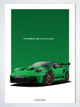 Porsche 911 GT3 RS Groen Poster - Autoposter 70 x 50 cm | Kinderkamer | Slaapkamer | Kantoor