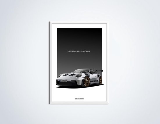Affiche Porsche 911 GT3 RS Wit - Affiche voiture 70 x 50 cm | Chambre des enfants | Chambre à coucher | Bureau