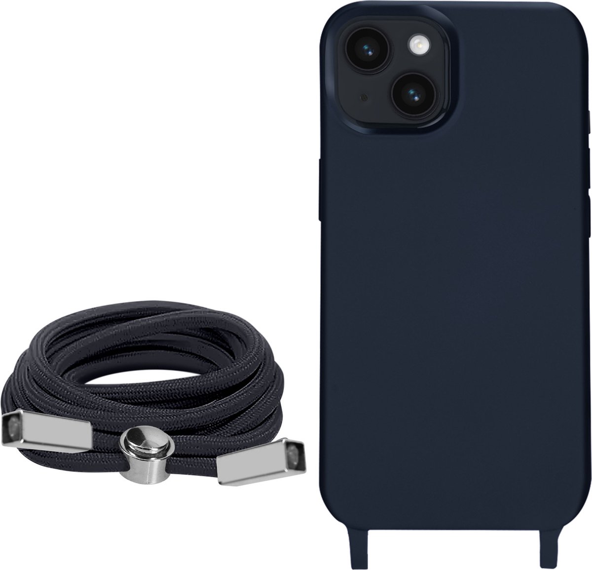 Geschikt voor Apple iPhone 14 Koord Hoesje Semi-rigide Nekkoord 80cm blauw