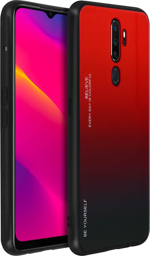 Avizar Hoesje Geschikt voor Oppo A5 / A9 2020 Glanzend Hardcase Design, Rood