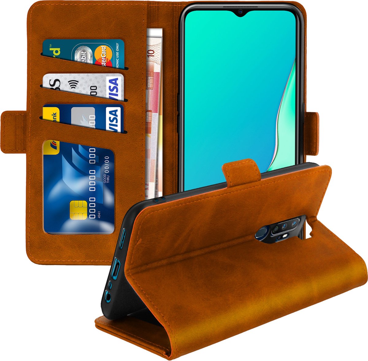 Geschikt voor Oppo A9 2020/Oppo A5 2020 Wallet Case Video-ondersteuningsfunctie Camel