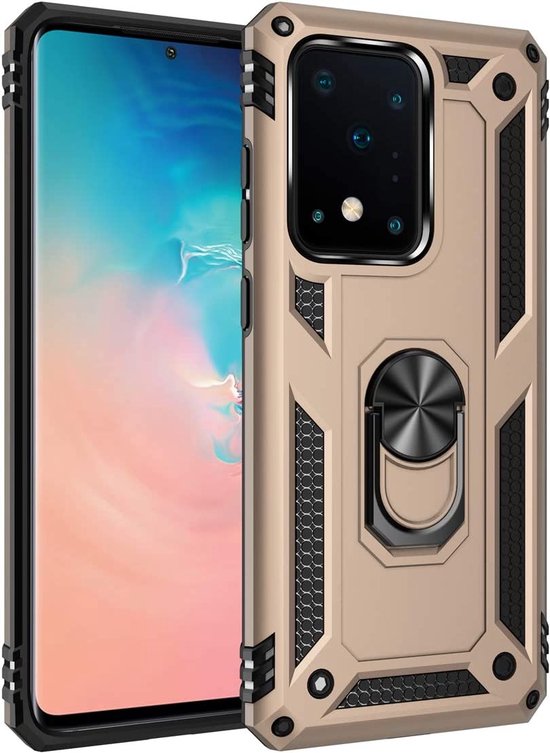 Ring Armor hoesje Geschikt voor Samsung Galaxy S20 Ultra - Goud - Draaibare standaard - Magneet - ZT Accessoires
