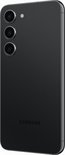 Achterkant van een zwarte Samsung Galaxy S23 met drie camera's en Samsung logo.