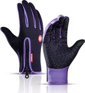 Fietshandschoenen - Paars - Fleece Handschoenen met Ritssluiting - Racefiets - Mountainbike - Winter - Maat L