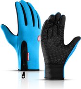 Fietshandschoenen - Lichtblauw - Fleece Handschoenen met Ritssluiting - Racefiets - Mountainbike - Winter - Maat XL