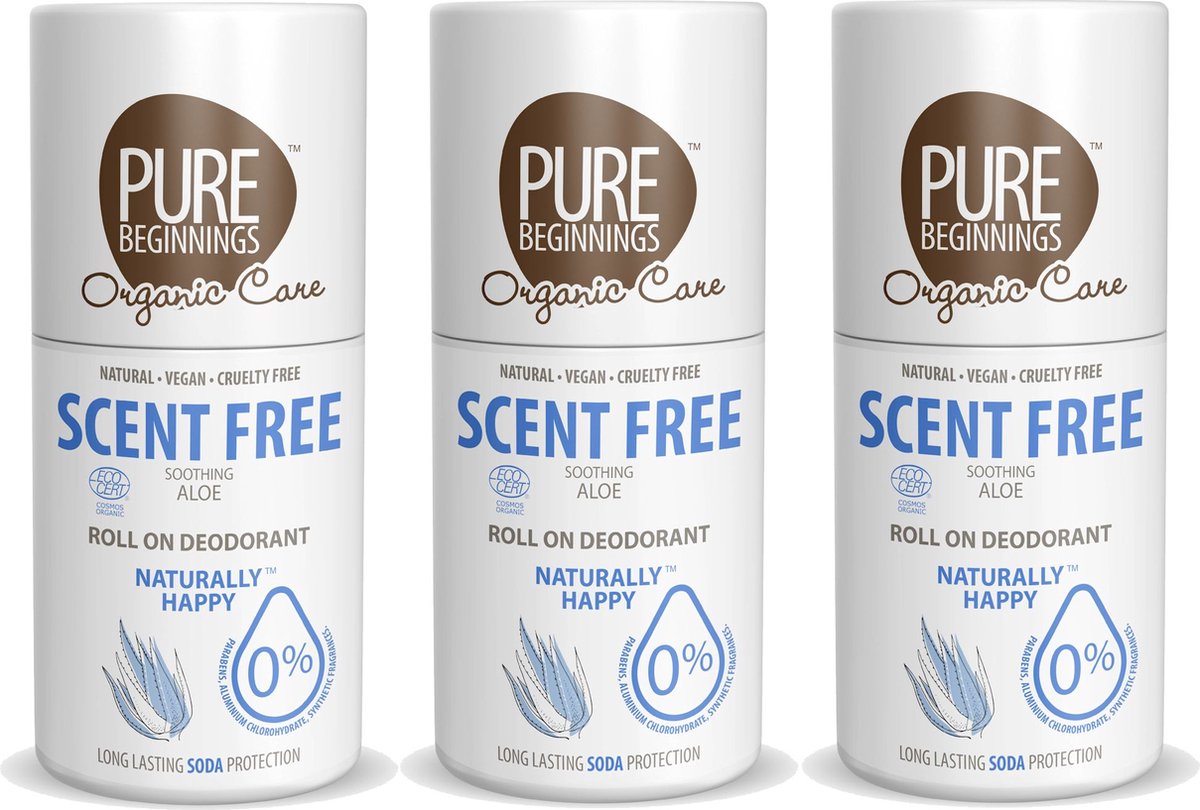 Pure Beginnings - Roll on deodorant - Scent Free - Soothing Aoe - 75ml - 3 Pak