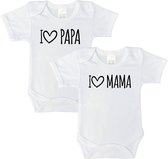 Romper - I love papa & i love mama - maat: 86 - korte mouwen - kleur: wit - 2 stuks - rompertje - rompers - rompertjes - baby born - geschenk aankondiging - zwanger - geschenk - geschenk cadeau - cadeau - baby