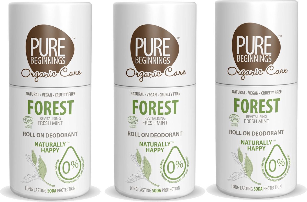 Pure Beginnings - Roll on deodorant - Forest - Revitalising Fresh Mint - 75ml - 3 Pak