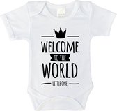 Romper - Welcome to the world little one - maat: 86 - korte mouwen - kleur: wit - 1 stuks - rompertje - rompers - rompertjes - baby born - geschenk aankondiging - zwanger - geschenk - geschenk cadeau - cadeau - baby
