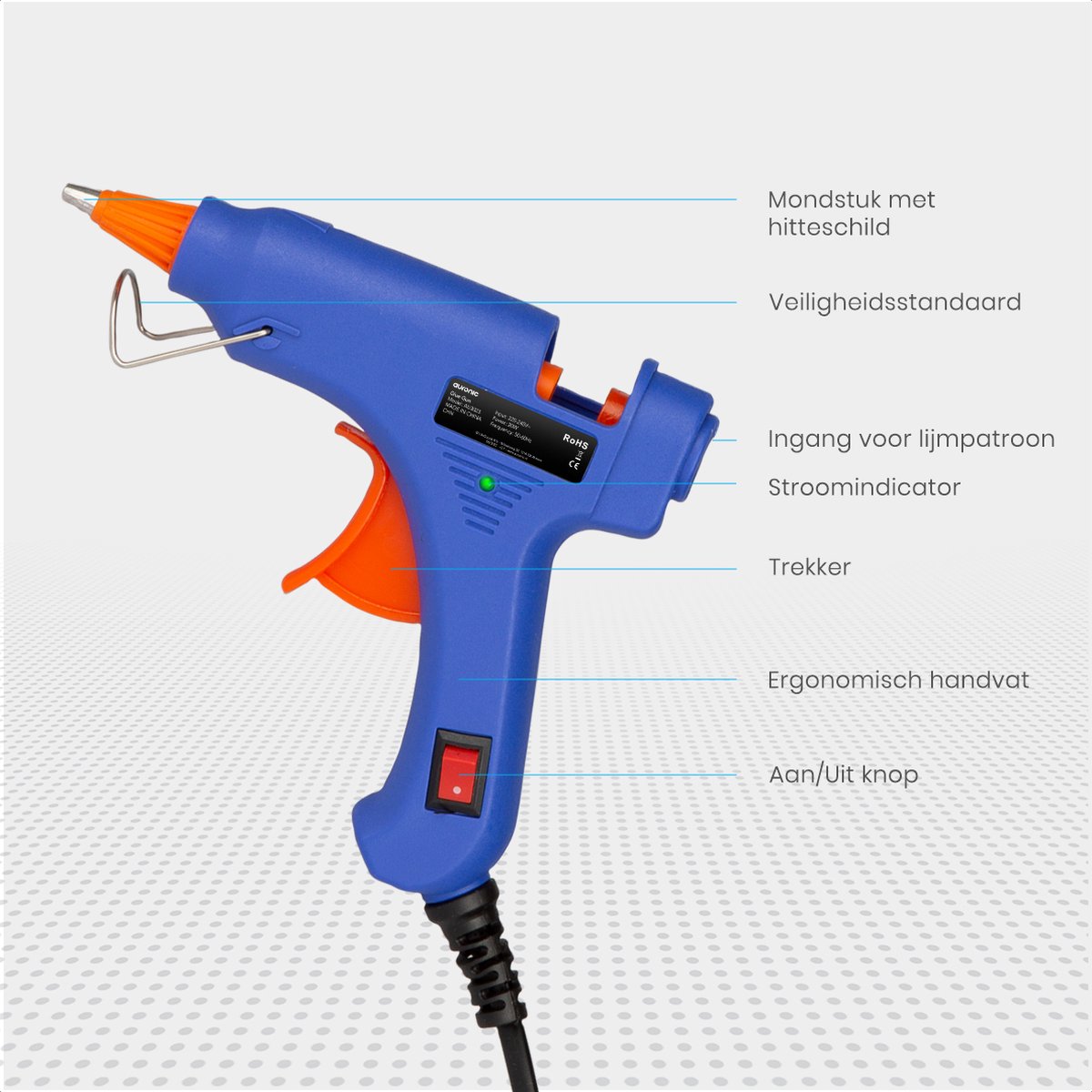 Auronic Lijmpistool met 50 Lijmpatronen - Ø 7 mm Lijmsticks - Glue Gun - Lijm voor Lijmpistool - 20W - Blauw — cadeau in Hobby - foto 8