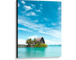 WallClassics - Canvas - Hotel op het Water - Malediven - 75x100 cm Foto op Canvas Schilderij (Wanddecoratie op Canvas)
