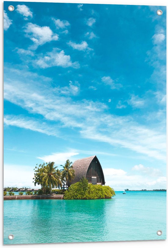 WallClassics - Poster de jardin - Hotel sur l' Water - Maldives - 60x80 cm Photo sur poster de jardin (décoration murale pour extérieur et intérieur)