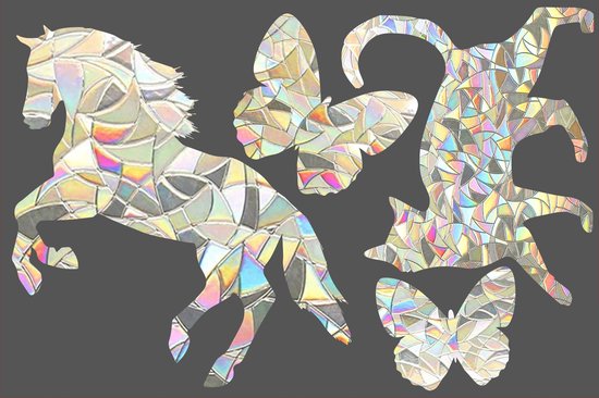 Raamsticker - Paard Kat Vlinder - Suncatcher - Rainbow - Raamdecoratie - Decoratie Kinderkamer - Raamfolie - Statisch - Zelfklevend