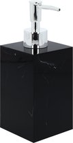 QUVIO Zeepdispenser met marmerlook - 500 ml - Kunststof - Zeepdispensers - Badkamer accessoires - Toilet accessoires - Keuken accessoires - Kunststof - Zwart met zilver en wit - 7,5 x 7,5 x 19 cm
