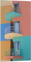 WallClassics - Vlag - Gekleurd Gebouw en Balkons - 50x100 cm Foto op Polyester Vlag