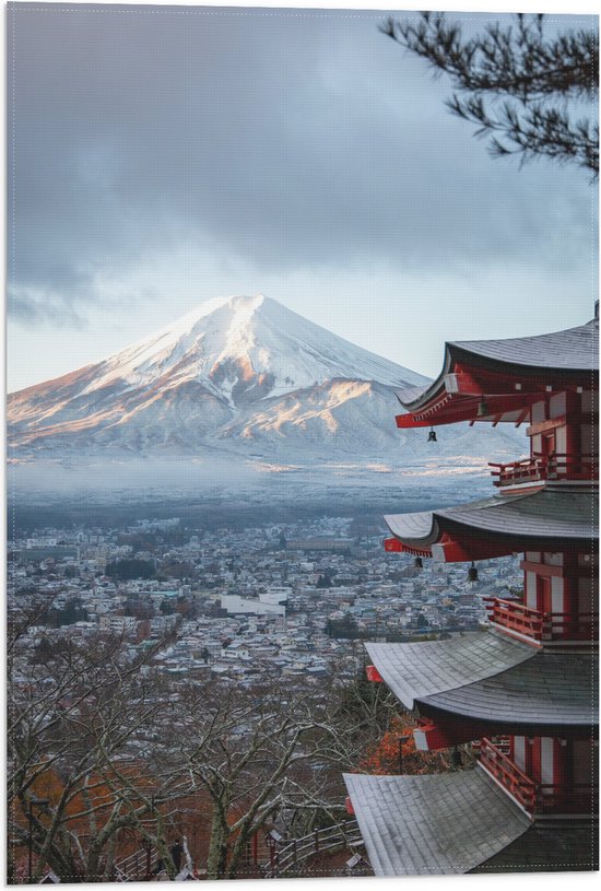 WallClassics - Vlag - Hoogste Berg van Japan - Fuji - 40x60 cm Foto op Polyester Vlag