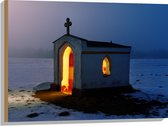 WallClassics - Bois - Chapelle dans la Neige - Pologne - 80x60 cm - 9 mm d'épaisseur - Photo sur Bois (Avec Système d'accrochage)