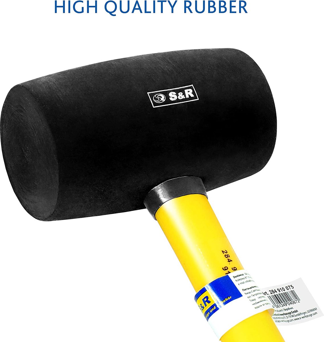 S&R Rubberen hamer Rubberhamer zwart 75 mm, 910 Gr, glasvezel handvat