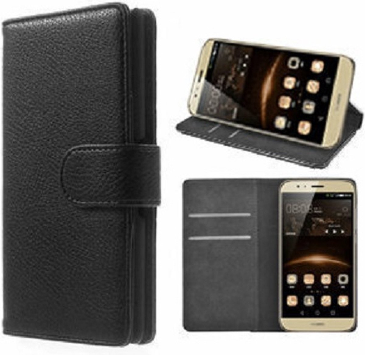 Huawei G8 Hoesje Met Pasjeshouder Bookcase Zwart