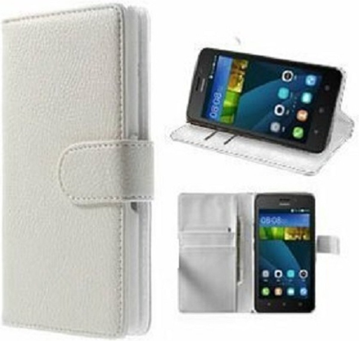 Huawei Y635 Hoesje Met Pasjeshouder Bookcase Wit