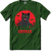 Catzilla | Katten - Kat - Cats - T-Shirt - Unisex - Bottle Groen - Maat XL