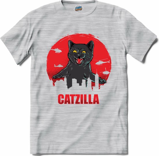Catzilla | Katten - Kat - Cats - T-Shirt - Unisex - Donker Grijs - Gemêleerd - Maat 4XL